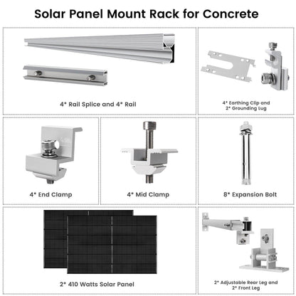 Nature’s Generator 2x 410W Solar Panel Kit – Monocrystalline Panels with Roof-Specific Mount Rack (Concrete, Metal, Shingles, Tile