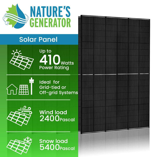 Nature’s Generator Solar Panel Kit – 4x 410W Monocrystalline Panels with Mounting Hardware & MC4 Cables