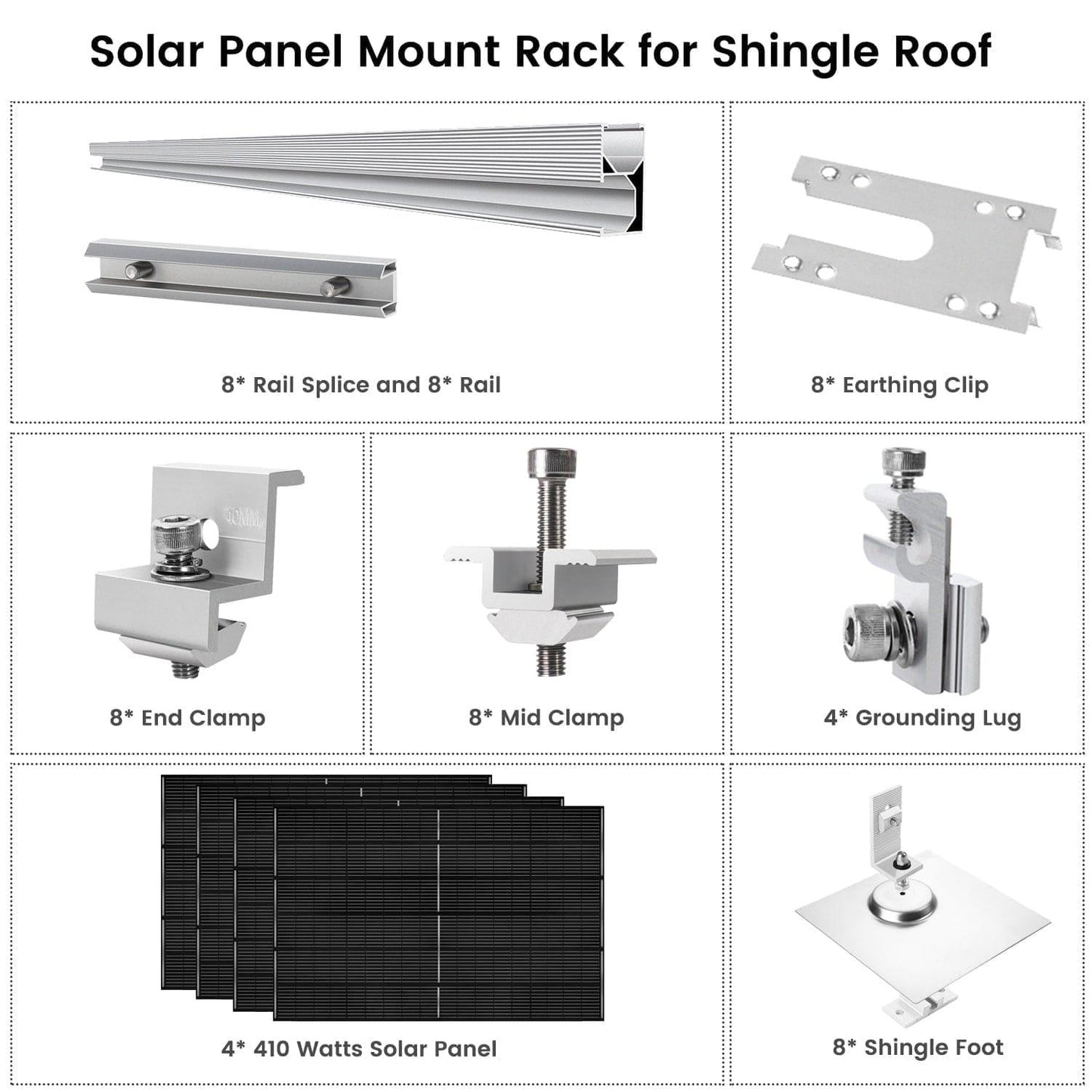 410 Watt Monocrystalline Solar Panel (4 Pack) with Roof Mount Rack