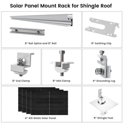 410 Watt Monocrystalline Solar Panel (4 Pack) with Roof Mount Rack