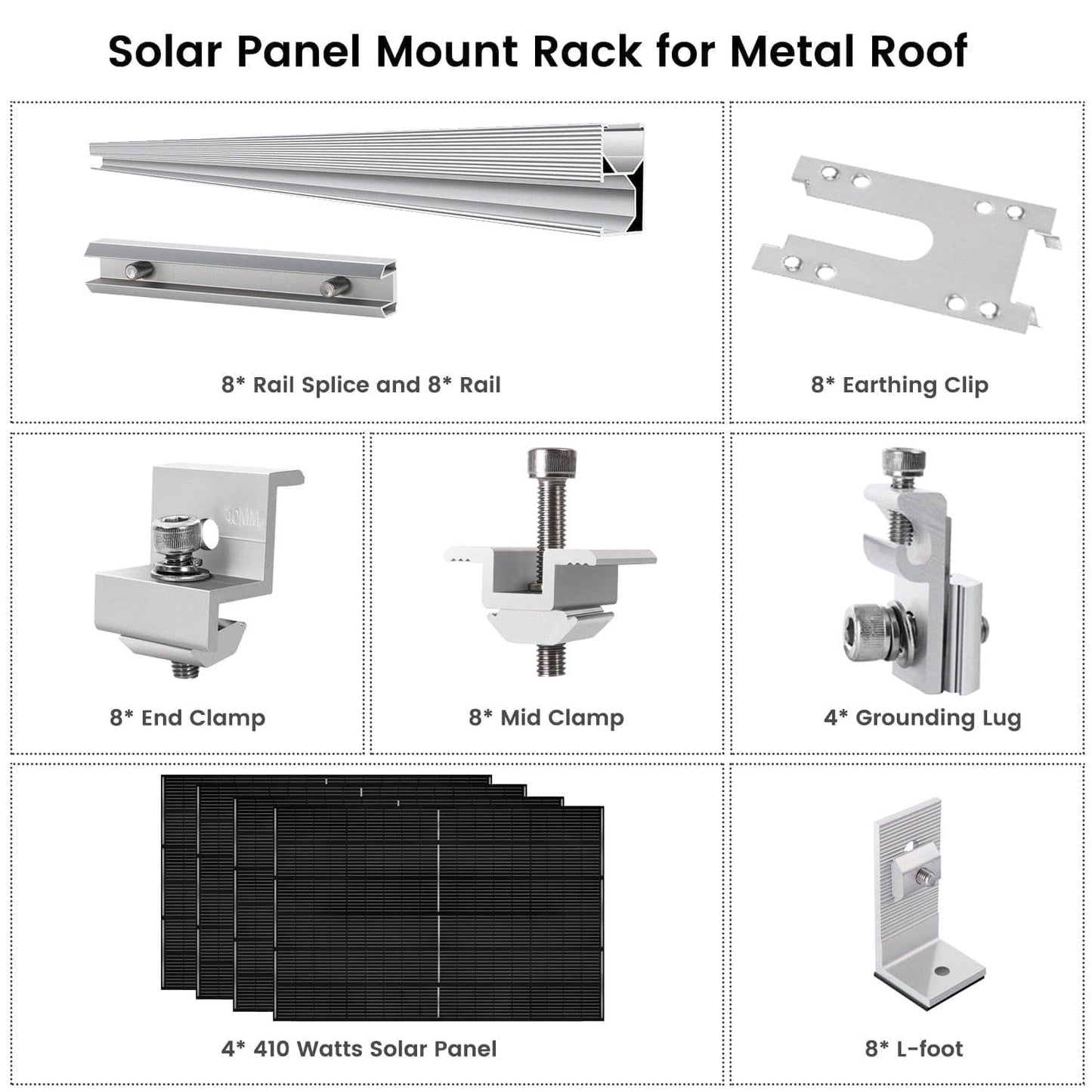 410 Watt Monocrystalline Solar Panel (4 Pack) with Roof Mount Rack