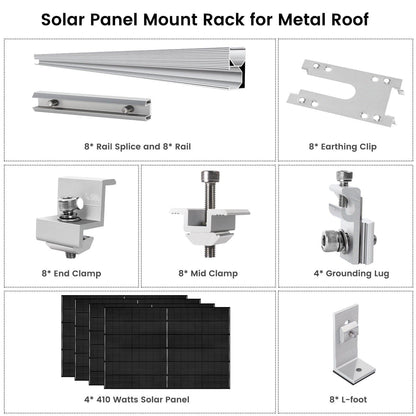 410 Watt Monocrystalline Solar Panel (4 Pack) with Roof Mount Rack