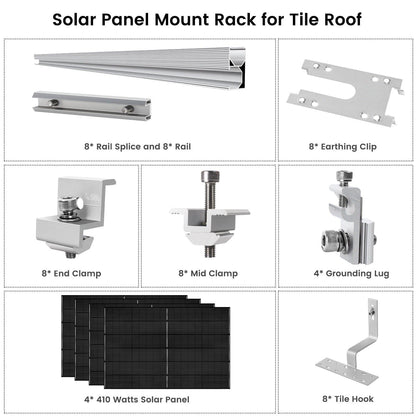 410 Watt Monocrystalline Solar Panel (4 Pack) with Roof Mount Rack
