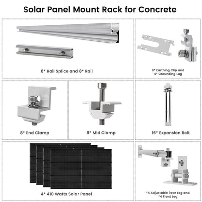 410 Watt Monocrystalline Solar Panel (4 Pack) with Roof Mount Rack
