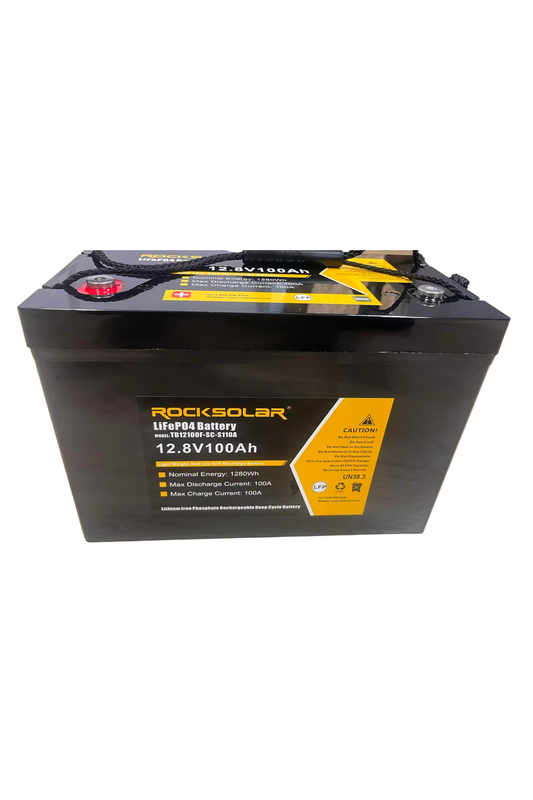 ROCKSOLAR 12.8V 100Ah Deep Cycle LiFePO4 Battery – Ultra-Long Life Power for Solar, RV & Marine Systems