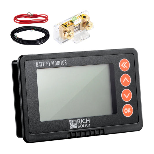 Rich Solar 500A Battery Monitor with Shunt 8–120V Accurate State of Charge & Power Meter
