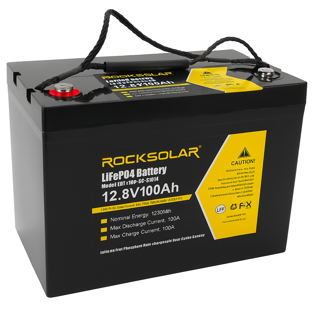 ROCKSOLAR 12.8V 100Ah Deep Cycle LiFePO4 Battery – Ultra-Long Life Power for Solar, RV & Marine Systems
