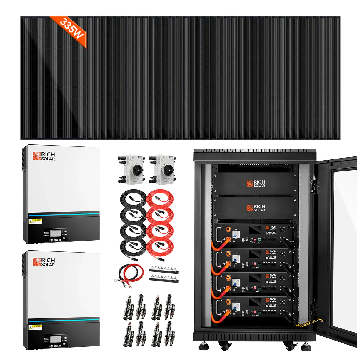 Complete Off-Grid Solar Kit – 13,000W 120/240V Output, 48VDC, 19.2kWh Server Battery, 12,800W PV