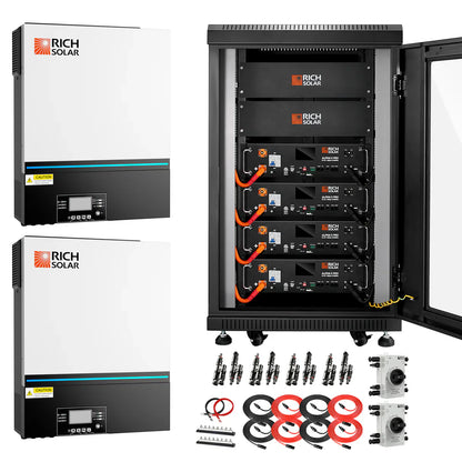 Complete Off-Grid Solar Kit – 13,000W 120/240V Output, 48VDC, 19.2kWh Server Battery, 12,800W PV