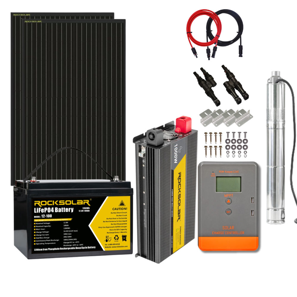 ROCKSOLAR 1000W 12V Off-Grid Solar Water Pump System – Complete Kit with Panels, Battery & Inverter