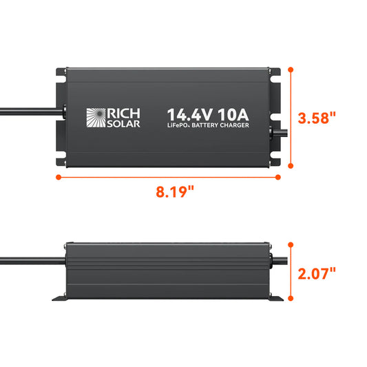 Rich Solar 12V (14.4V) 10A LiFePO4 Battery Charger 100–240VAC Smart Protection