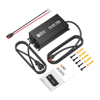 Rich Solar 12V (14.4V) 10A LiFePO4 Battery Charger 100–240VAC Smart Protection