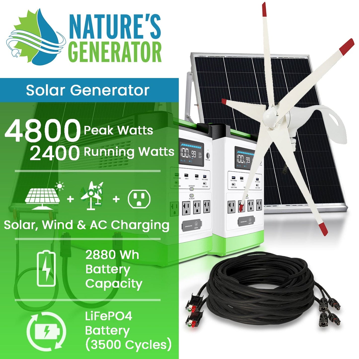 Nature’s Generator Lithium 1800 Solar and Wind Generator – Expandable Backup Power System