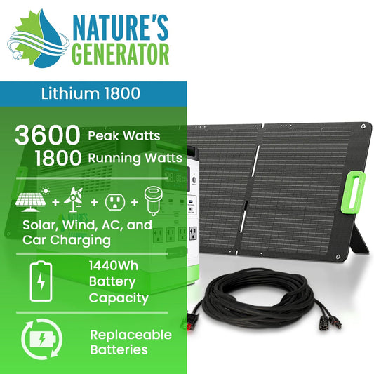 Nature’s Generator Lithium 1800 Solar Generator – 1800W Portable Power Station with LiFePO4 Battery