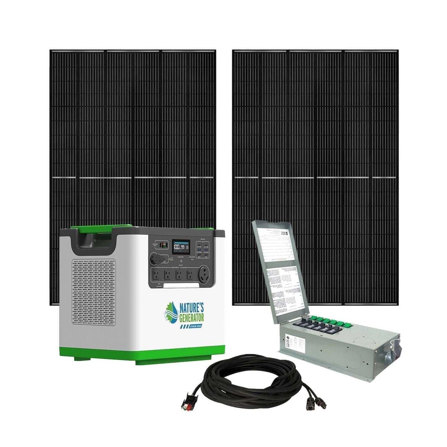 Nature’s Generator Lithium 3600 Solar Generator with Transfer Switch – Expandable Backup Power System