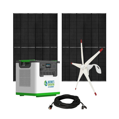 Nature’s Generator Lithium 3600 Series – Solar & Wind Generator Kits with LiFePO4 Battery, Panels & Turbine