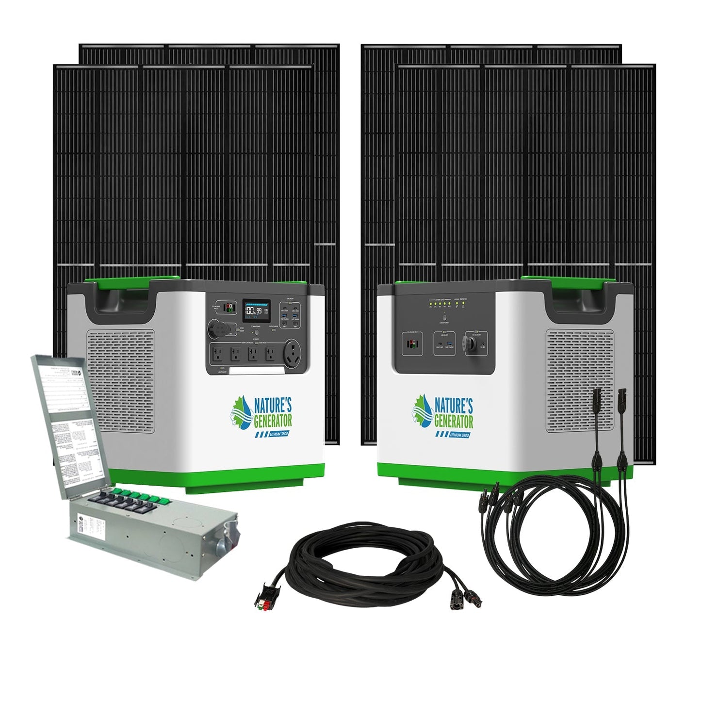 Nature’s Generator Lithium 3600 Solar Generator with Transfer Switch – Expandable Backup Power System