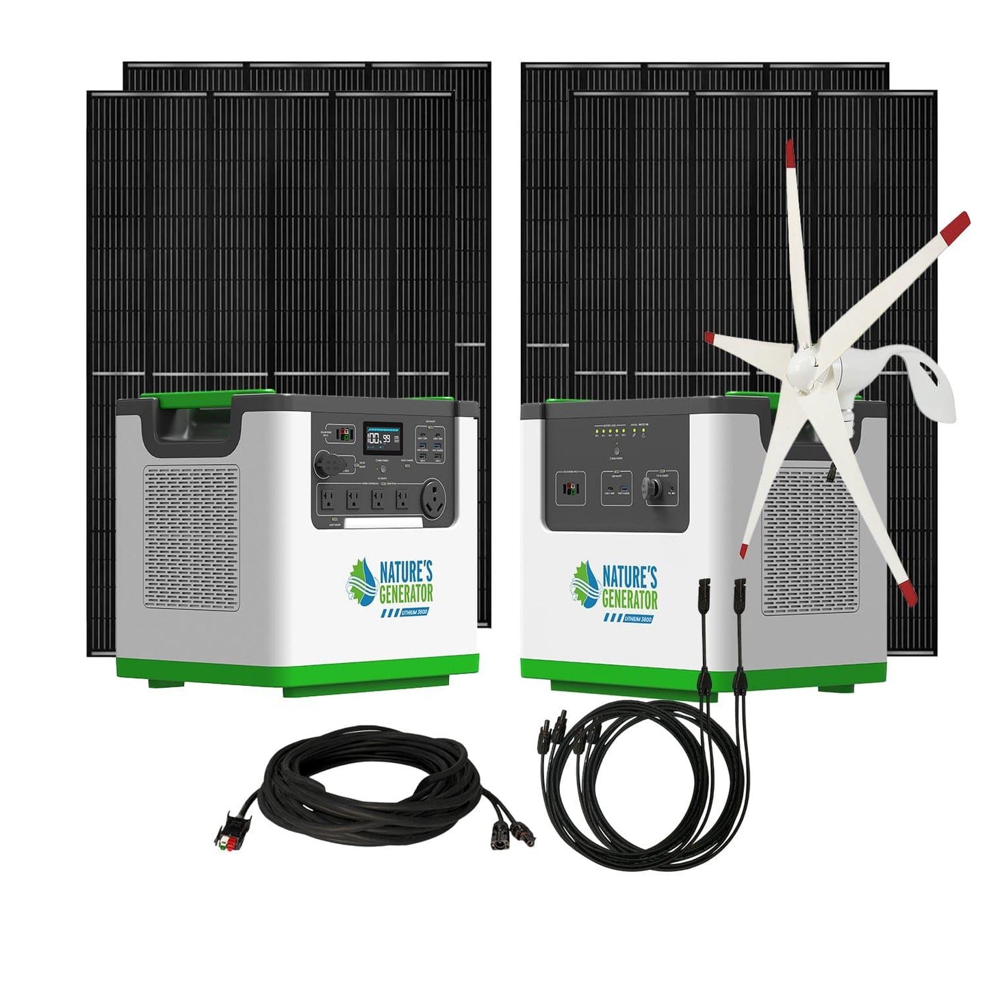 Nature’s Generator Lithium 3600 Series – Solar & Wind Generator Kits with LiFePO4 Battery, Panels & Turbine