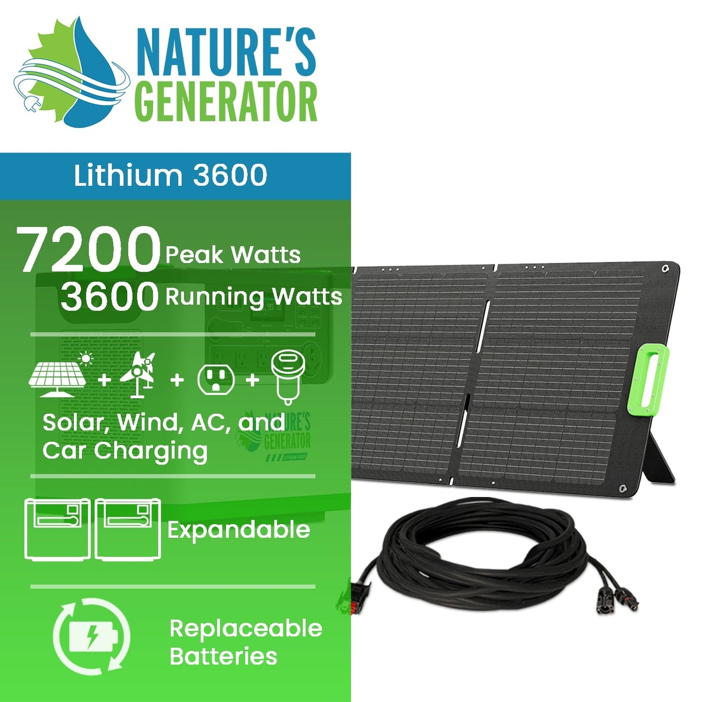 Nature’s Generator Lithium 3600 Solar Generator – Expandable Off-Grid Power System