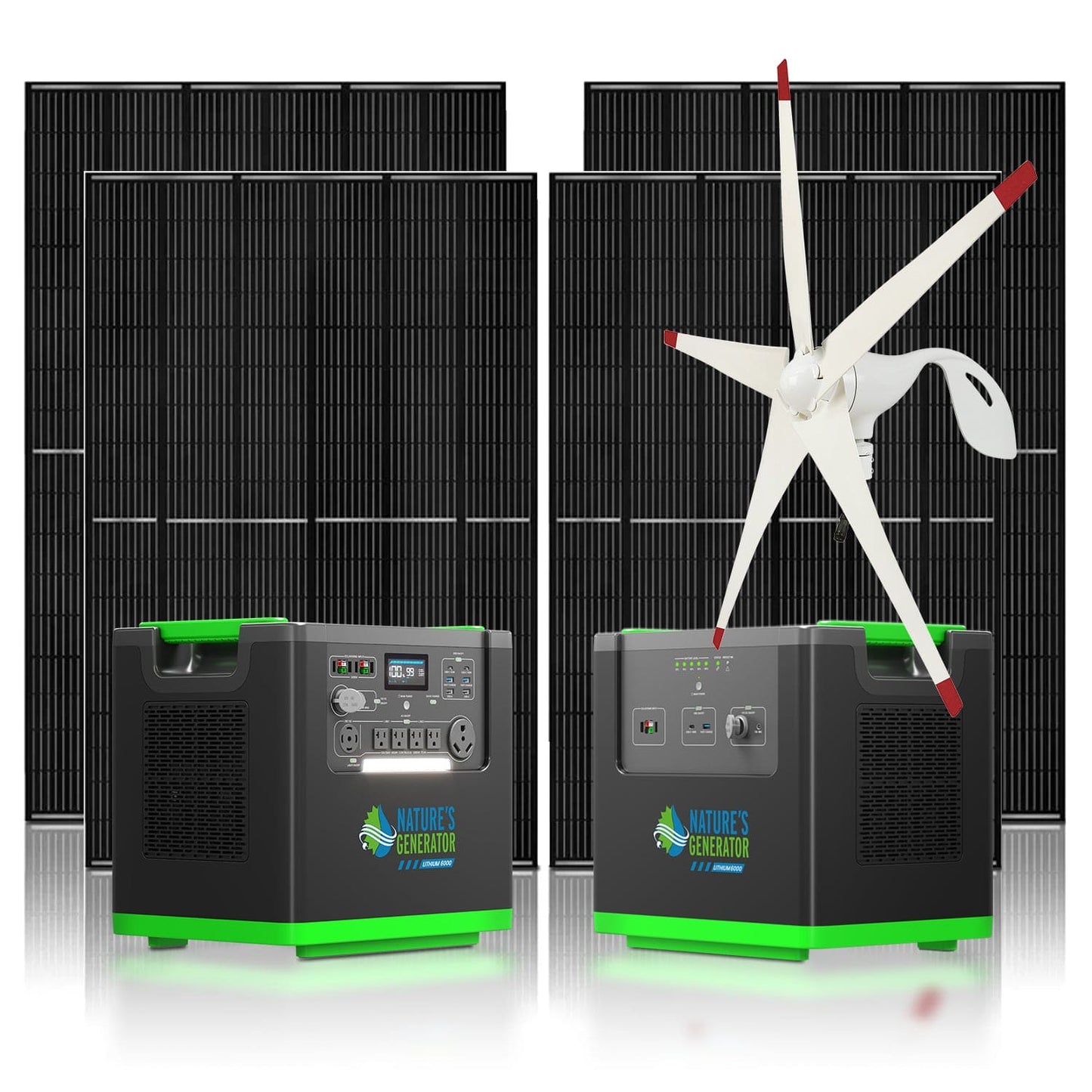 Nature’s Generator Lithium 6000 Series – 6000W Solar & Wind Generator Kits with Rigid Panels and Power Pod Options