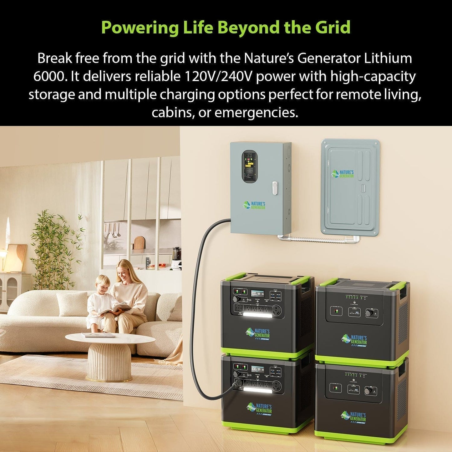 Nature’s Generator Lithium 6000 with Transfer Switch – Backup Power System