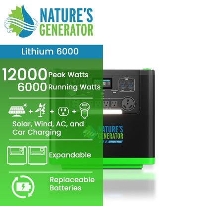 Nature’s Generator Lithium 6000 Series – 6000W to 12KW LiFePO4 Solar Backup Systems with App Control & 240V Output