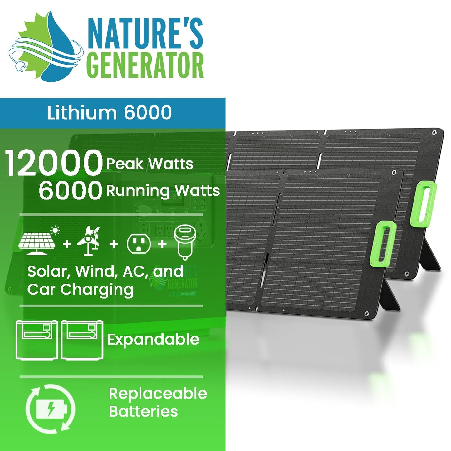 Nature’s Generator Lithium 6000 Series – 6000W Solar Generator Kits with Folding or Rigid Panels