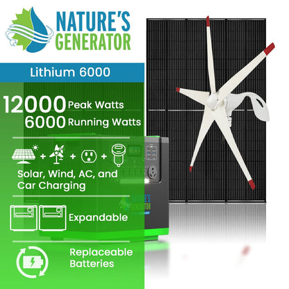 Nature’s Generator Lithium 6000 Series – 6000W Solar & Wind Generator Kits with Rigid Panels and Power Pod Options