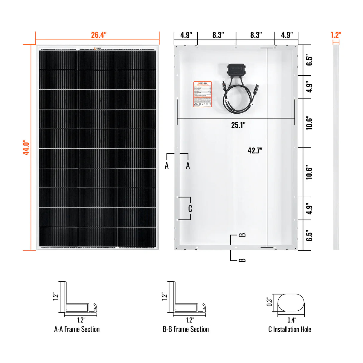 Rich Solar MEGA 150 150W 12V Solar Panel for Off-Grid RVs, Cabins & Trailer