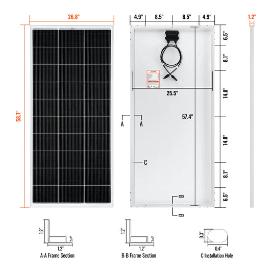 Rich Solar MEGA 200 – 200W 12V Monocrystalline Solar Panel (Silver & Onyx)