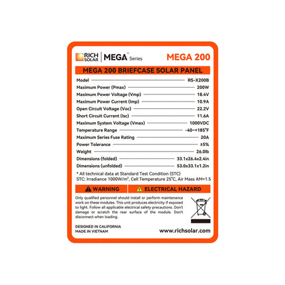 Rich Solar MEGA 200W Portable Briefcase Solar Panel Kit – 12V Monocrystalline, Foldable with Kickstand