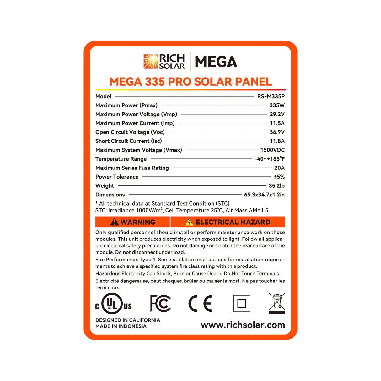 Rich Solar MEGA 335 PRO 335W 24V Solar Panel Pallet for Residential & Commercial Use