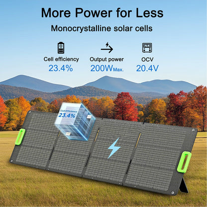 Nature’s Generator 200W Folding Solar Panel – Portable Monocrystalline Charger with Kickstand & MC4 Cable