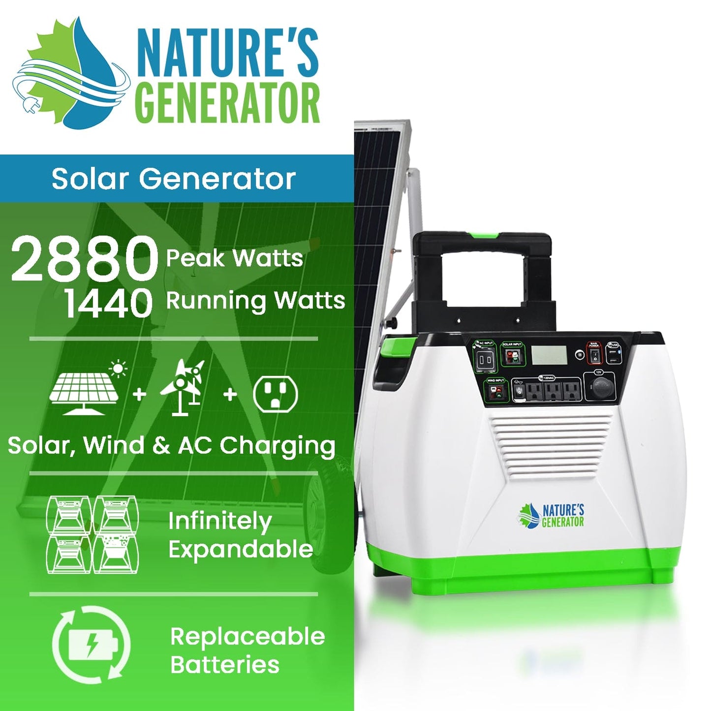 Nature’s Generator Gold WE System – 1800W Solar & Wind Generator Kit with Transfer Switch
