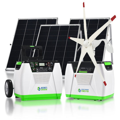 Nature’s Generator Platinum – WE System, 1800W Solar Generator with 2x Power Pods, 100W Panel, Wind Turbine