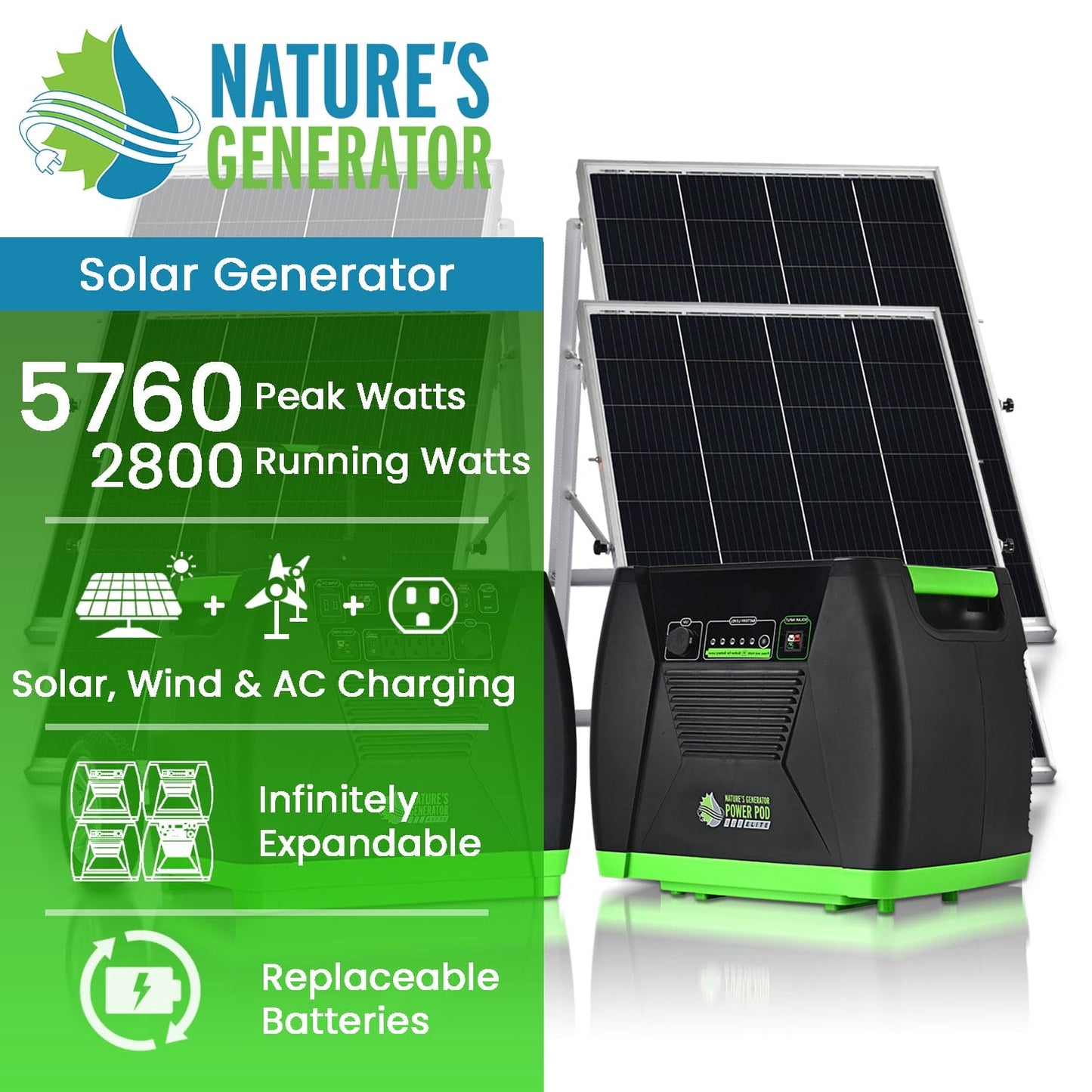 Nature’s Generator Elite Platinum System – 3600W Solar Generator with Power Pod and 4 Panels