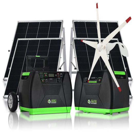 Nature's Generator Elite Platinum WE System, 3600W Solar Generator, 2x Power Pods, 100W Panel, Wind Turbine