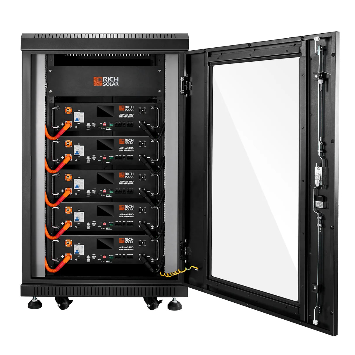 Battery Server Rack for ALPHA 5 PRO – 6-Slot Enclosed Cabinet with Wheels and 600A Bus Bar Covers
