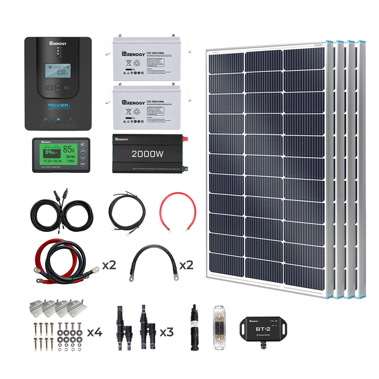 Renogy 400W Complete Solar Kit – 12V System with Two 100Ah AGM or LiFePO4 Batteries
