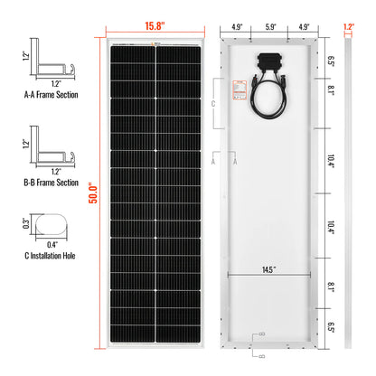 Rich Solar MEGA 100 SLIM – 100W 12V Slim Monocrystalline Solar Panel for Campers, Boats & Overlanders