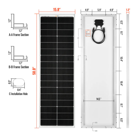 Rich Solar MEGA 100 SLIM – 100W 12V Slim Monocrystalline Solar Panel for Campers, Boats & Overlanders
