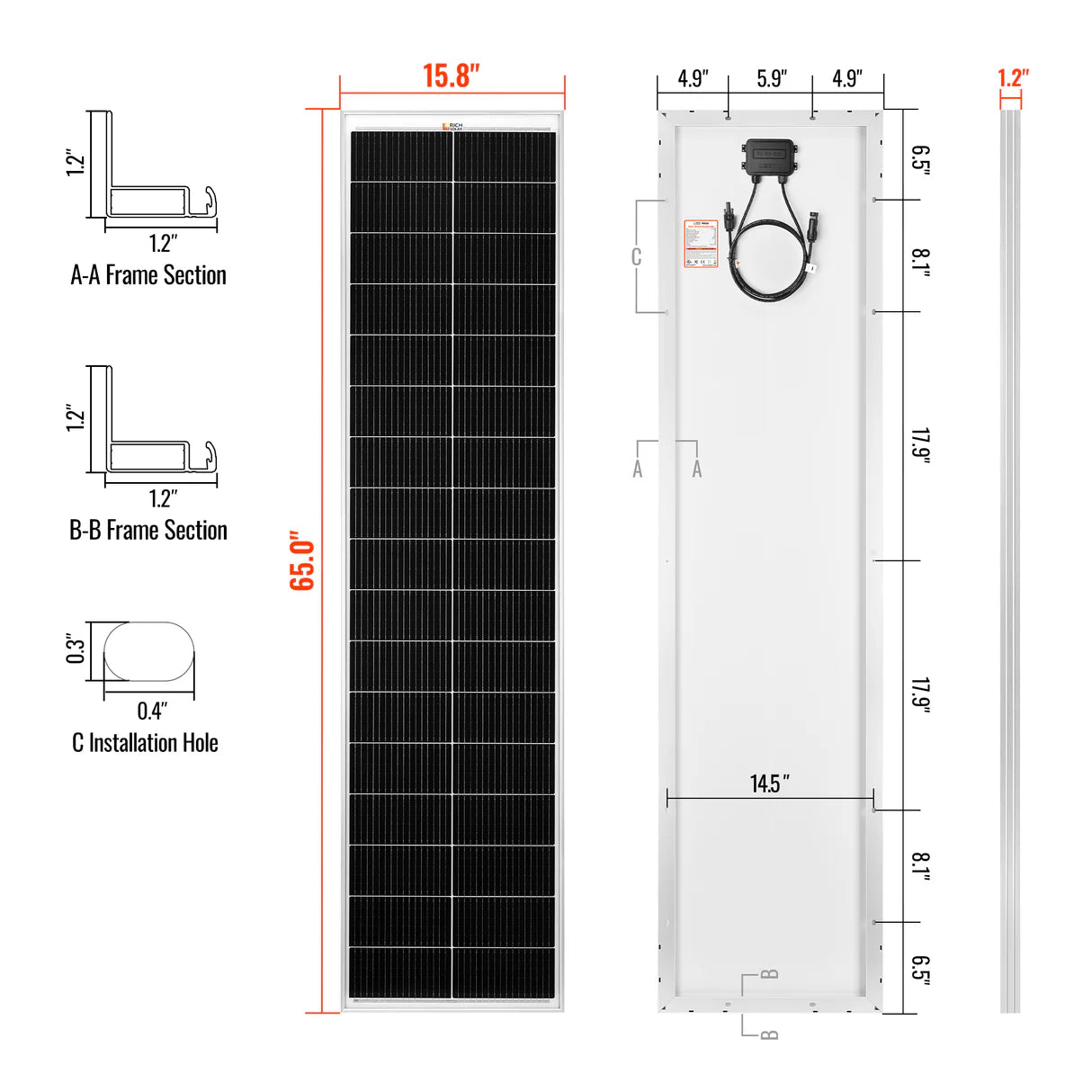 Rich Solar MEGA 130 SLIM – 130W 12V Slim Monocrystalline Solar Panel for Campers, Boats & Overlanders