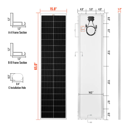 Rich Solar MEGA 130 SLIM – 130W 12V Slim Monocrystalline Solar Panel for Campers, Boats & Overlanders