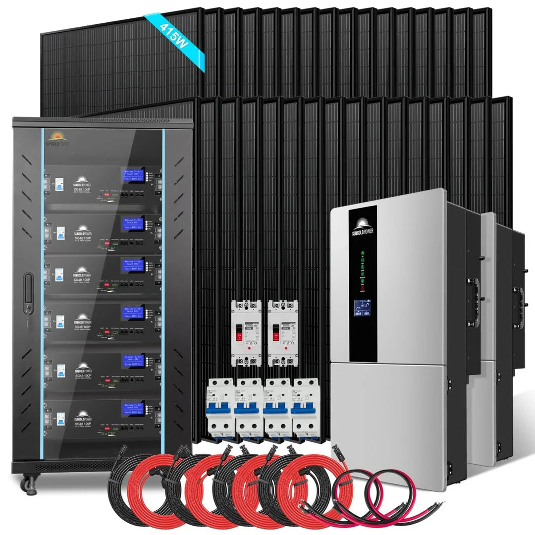 Hybrid Solar Kit 15.2KW 48V Split Phase 30.72KWH LiFePO4 Battery 32×415W Solar Panels  SungoldPower Off-Grid Backup Syste