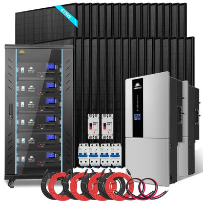 Hybrid Solar Kit 15.2KW 48V Split Phase 30.72KWH LiFePO4 Battery 32×415W Solar Panels  SungoldPower Off-Grid Backup Syste