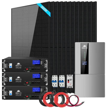 Hybrid Solar Kit 7.6KW 48V Split Phase 15.36KWH LiFePO4 Battery 12×500W Monocrystalline Panels Off-Grid & Backup Read