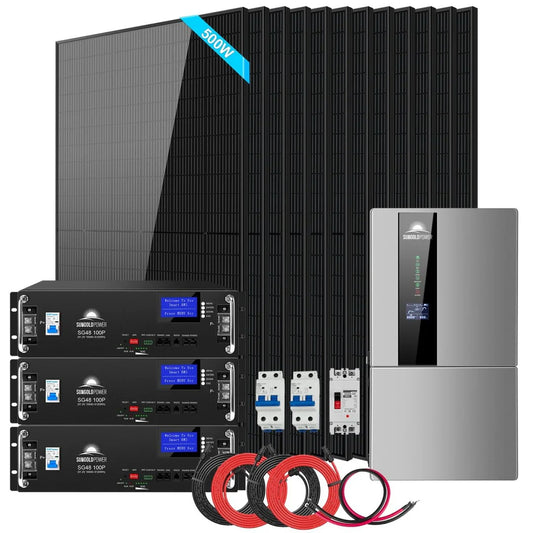 Hybrid Solar Kit 7.6KW 48V Split Phase 15.36KWH LiFePO4 Battery 12×500W Monocrystalline Panels Off-Grid & Backup Read