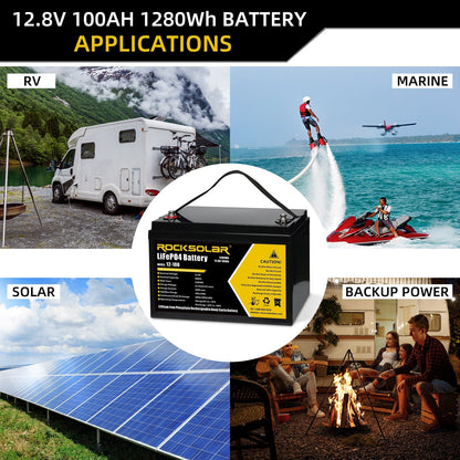 ROCKSOLAR 12.8V 100Ah Deep Cycle LiFePO4 Battery – Ultra-Long Life Power for Solar, RV & Marine Systems