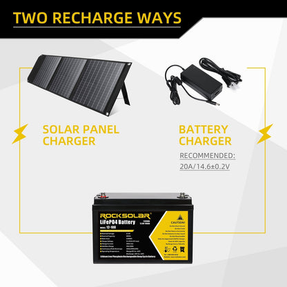 ROCKSOLAR 12.8V 100Ah Deep Cycle LiFePO4 Battery – Ultra-Long Life Power for Solar, RV & Marine Systems