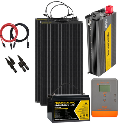 ROCKSOLAR 1000W 12V RV Solar System – Flexible Panel Kit with Battery, Inverter & MPPT Controller